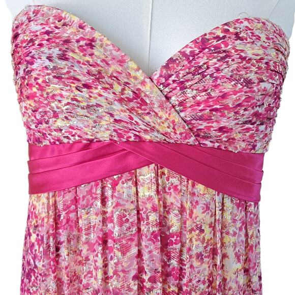 BCBGMaxAzria Kai Strapless Maxi Dress Size 10 Pink Metallic Floral Formal Prom - Picture 3 of 12